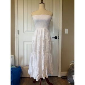 Speed Control New York White Cotton Smocked Tiered Strapless Maxi Dress Medium